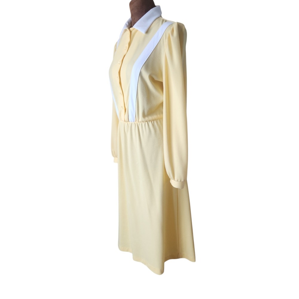 Vintage 70s Yellow Academia‎ Secretary Dress White Trim Union Made USA 12 P - Picture 2 of 8